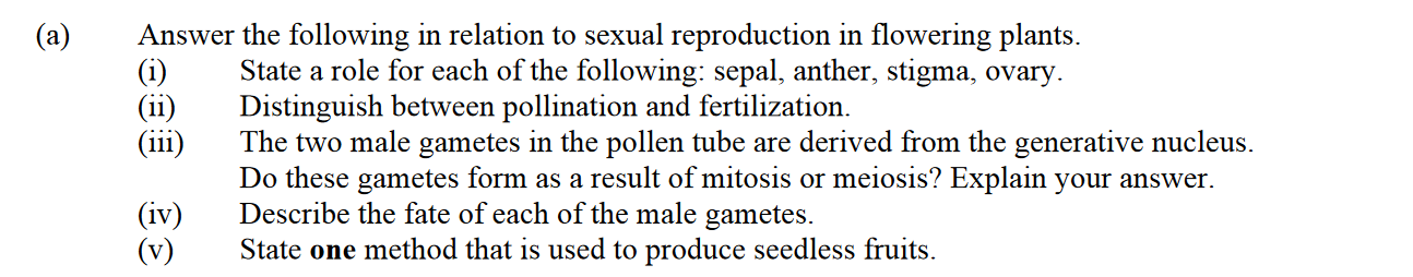 Answer-the-following-in-relation-to-sexual-reproduction-in-flowering-plants-Leaving Cert Biology-Question a-2006.png