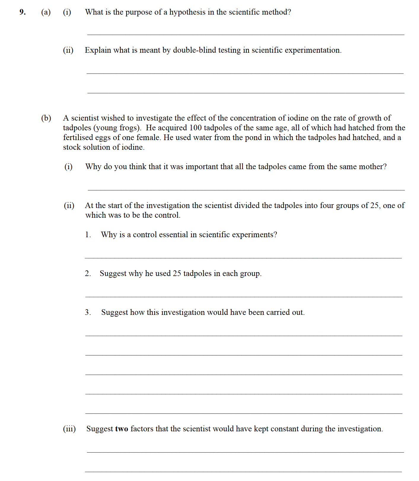 9.-(a)(i)-What-is-the-purpose-of-a-hypothesis-in-the-scientific-method?--(ii)-Explain-what-is-meant-by-double-blind-testing-in-scientific-experimentation-Leaving Cert Biology-Question 9-2015.png
