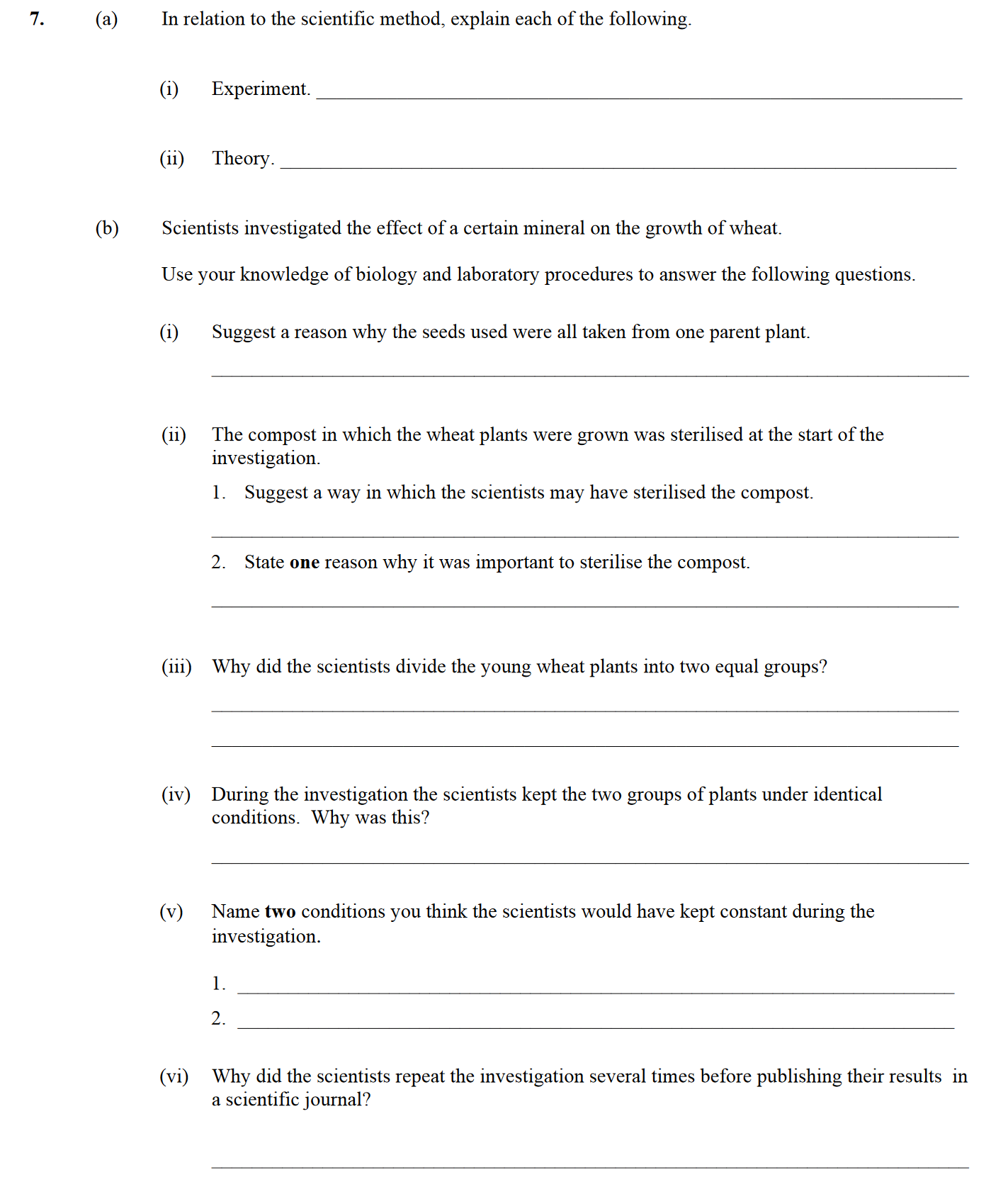 In-relation-to-the-scientific-method,-explain-each-of-the-following-Leaving Cert Biology-Question 7-2011.png