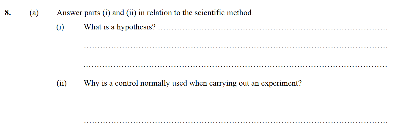 Answer-parts-(i)-and-(ii)-in-relation-to-the-scientific-method-Leaving Cert Biology-Question 8-2010.png