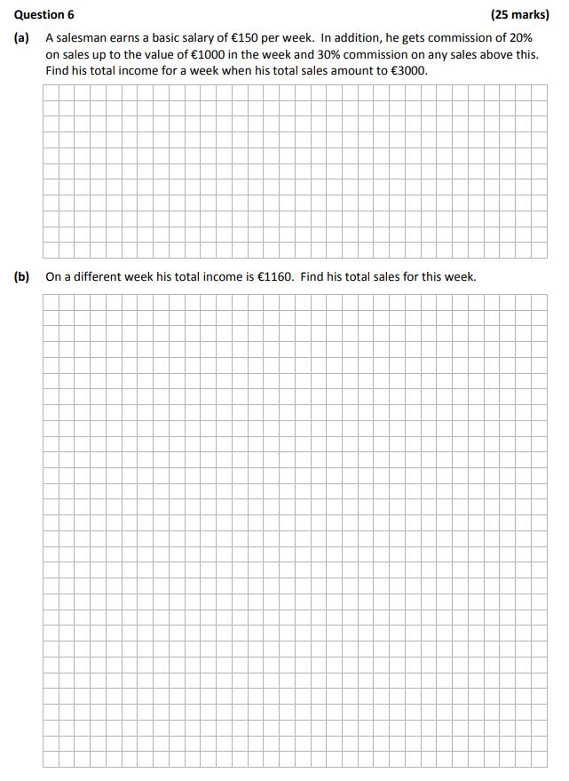 A-salesman-earns-a-basic-salary-of-€150-per-week-Leaving Cert Mathematics-Question 6-2017.png