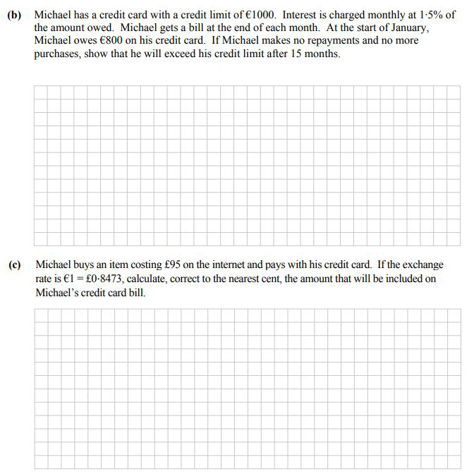 Michael-has-a-credit-card-with-a-credit-limit-of-€1000-Leaving Cert Mathematics-Question b-2013.png