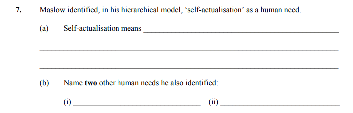 Maslow-identified,-in-his-hierarchical-model,-‘self-actualisation’-as-a-human-need-Leaving Cert Business-Question 7-2007.png