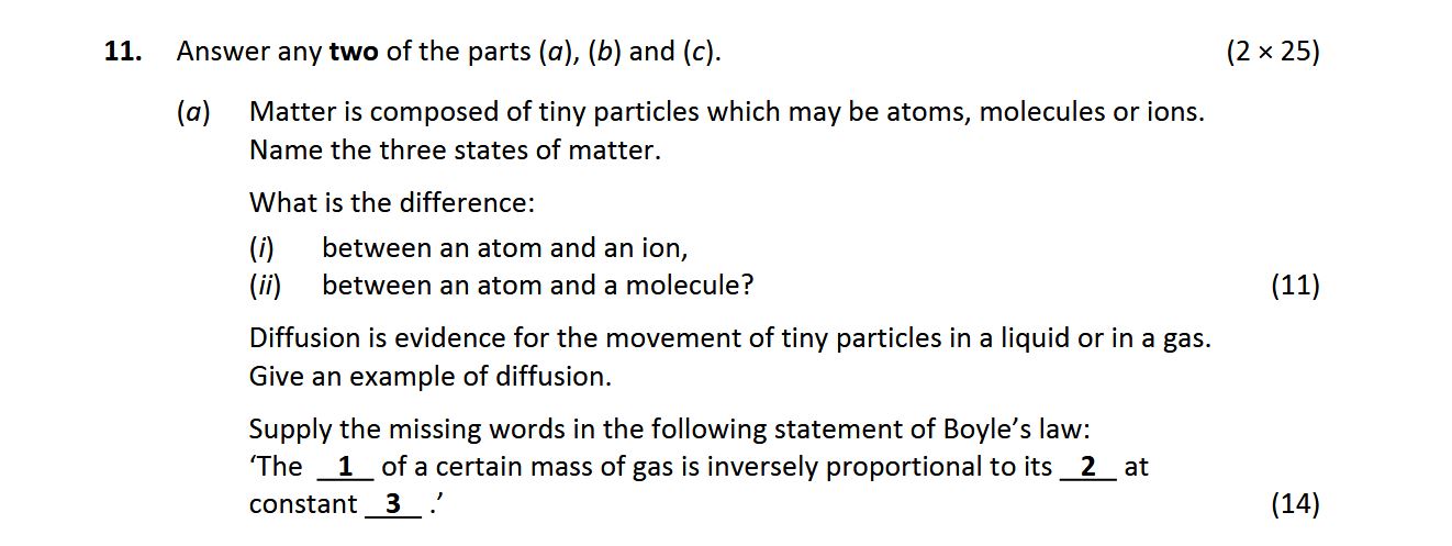 Matter-is-composed-of-tiny-particles-which-may-be-atoms,-molecules-or-ions-Leaving Cert Chemistry-Question 11-2018.png