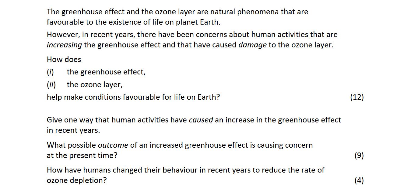 The-greenhouse-effect-and-the-ozone-layer-are-natural-phenomena-that-are-favourable-to-the-existence-of-life-on-planet-Earth-Leaving Cert Chemistry-Question Question 1-2017.png
