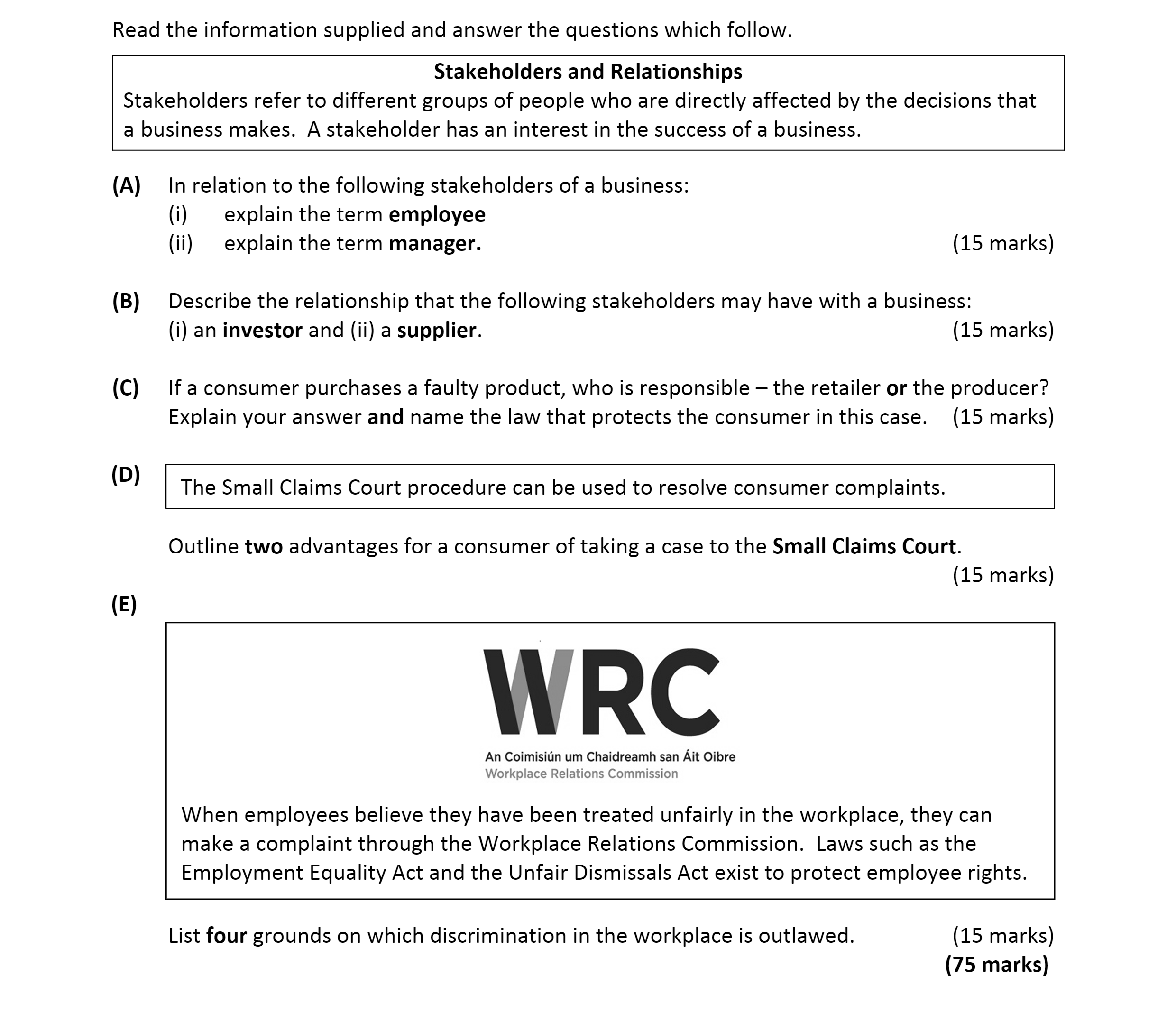 In-relation-to-the-following-stakeholders-of-a-business:--(i)-explain-the-term-employee-Leaving Cert Business-Question A-2018.png