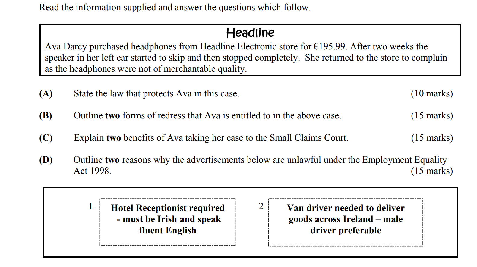 Ava-Darcey-purchased-headphones-from-Headline-Electronic-store-for-£195.99-Leaving Cert Business-Question A-2015.png