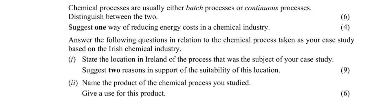 10.-Detailed-responses-are-needed-that-relate-processes-in-continuous-processes-Leaving Cert Chemistry-Question 10-2014.png