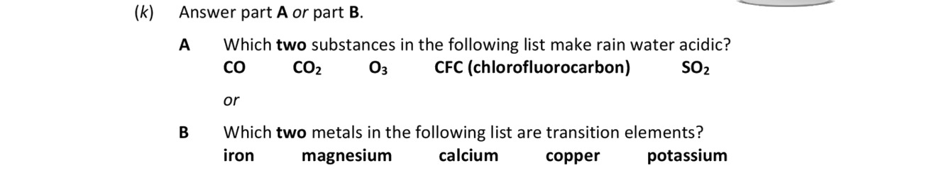 Answer-part-A-or-part-B-Leaving Cert Chemistry-Question k-2019.png