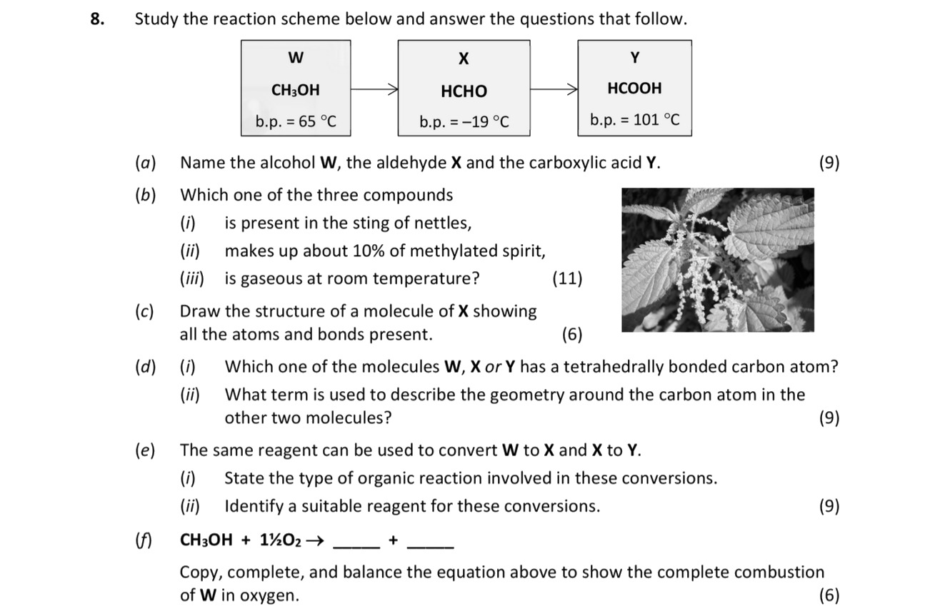 Study-the-reaction-scheme-below-and-answer-the-questions-that-follow-Leaving Cert Chemistry-Question 8-2019.png