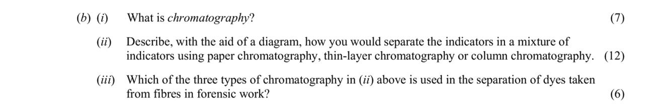 What-is-chromatography?--Describe,-with-the-aid-of-a-diagram,-how-you-would-separate-the-indicators-in-a-mixture-of-indicators-using-paper-chromatography,-thin-layer-chromatography-or-column-chromatography-Leaving Cert Chemistry-Question b-2007.png