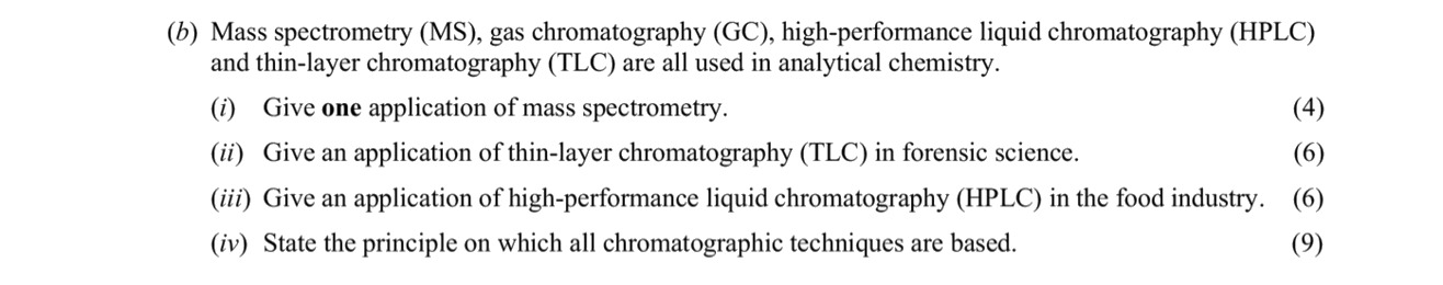 Mass-spectrometry-(MS),-gas-chromatography-(GC),-high-performance-liquid-chromatography-(HPLC)-and-thin-layer-chromatography-(TLC)-are-all-used-in-analytical-chemistry-Leaving Cert Chemistry-Question b-2006.png