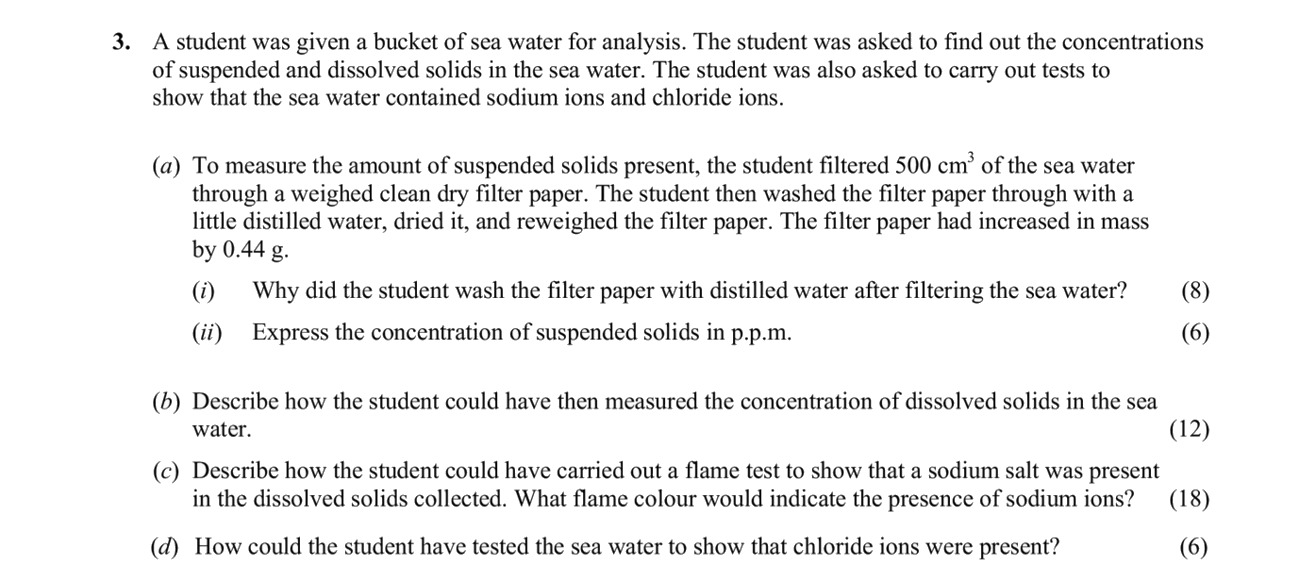 A-student-was-given-a-bucket-of-sea-water-for-analysis-Leaving Cert Chemistry-Question 3-2006.png