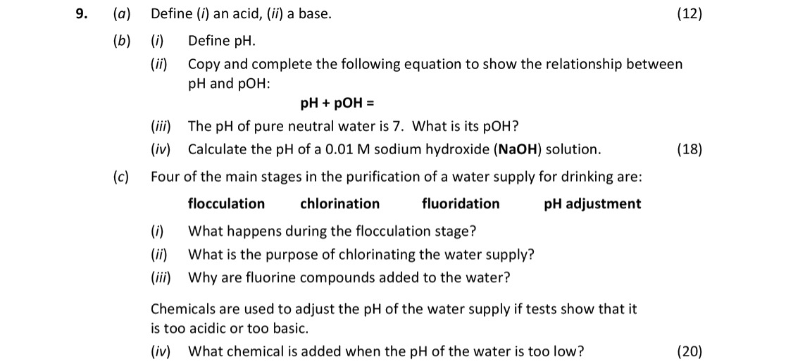 Define-(i)-an-acid,-(ii)-a-base-Leaving Cert Chemistry-Question 9-2019.png