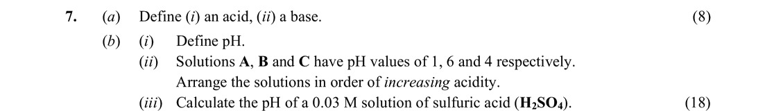 7.-(a)-Define-(i)-an-acid,-(ii)-a-base-Leaving Cert Chemistry-Question 7-2015.png