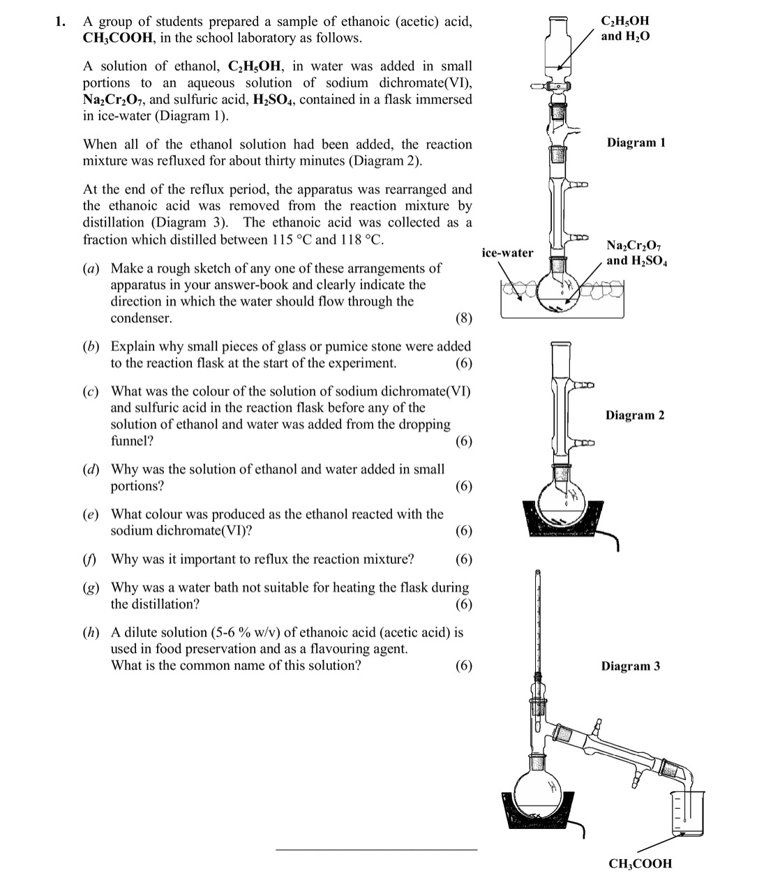 A-group-of-students-prepared-a-sample-of-ethanolic-(acetic)-acid,-CH₃COOH,-in-the-school-laboratory-as-follows-Leaving Cert Chemistry-Question 1-2008.png