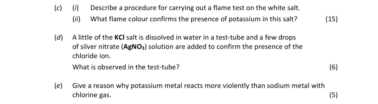 c)-(i)-Describe-a-procedure-for-carrying-out-a-flame-test-on-the-white-salt-Leaving Cert Chemistry-Question c-2018.png
