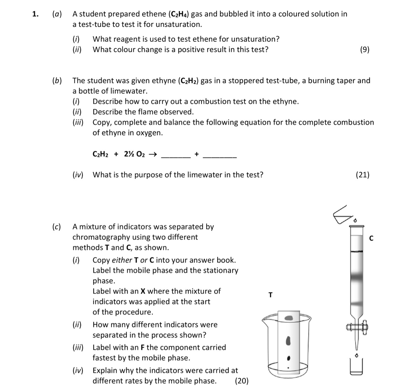 A-student-prepared-ethene-(C₂H₄)-gas-and-bubbled-it-into-a-coloured-solution-in-a-test-tube-to-test-for-unsaturation-Leaving Cert Chemistry-Question 1-2017.png