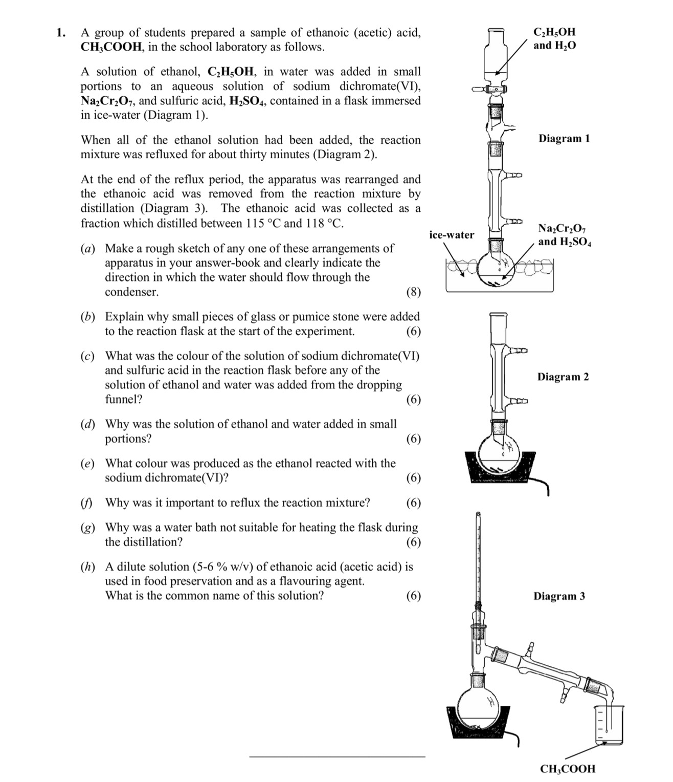 A-group-of-students-prepared-a-sample-of-ethanoic-(acetic)-acid,-CH₃COOH,-in-the-school-laboratory-as-follows-Leaving Cert Chemistry-Question 1-2005.png