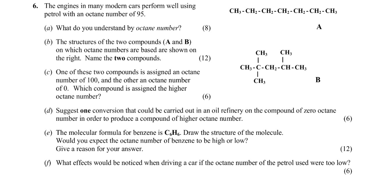 The-engines-in-many-modern-cars-perform-well-using-petrol-with-an-octane-number-of-95-Leaving Cert Chemistry-Question 6-2007.png