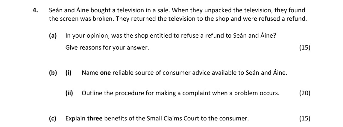 Seán-and-Áine-bought-a-television-in-a-sale-Leaving Cert Home Economics-Question 4-2018.png