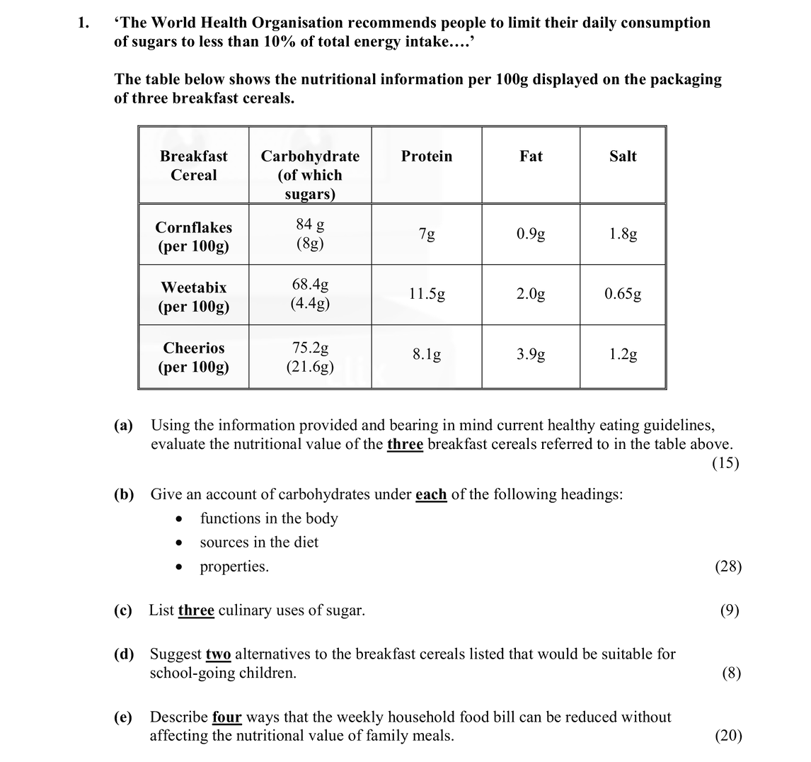 1.-The-table-shows-the-nutritional-values-for-three-breakfast-cereals-Leaving Cert Home Economics-Question 1-2009.png