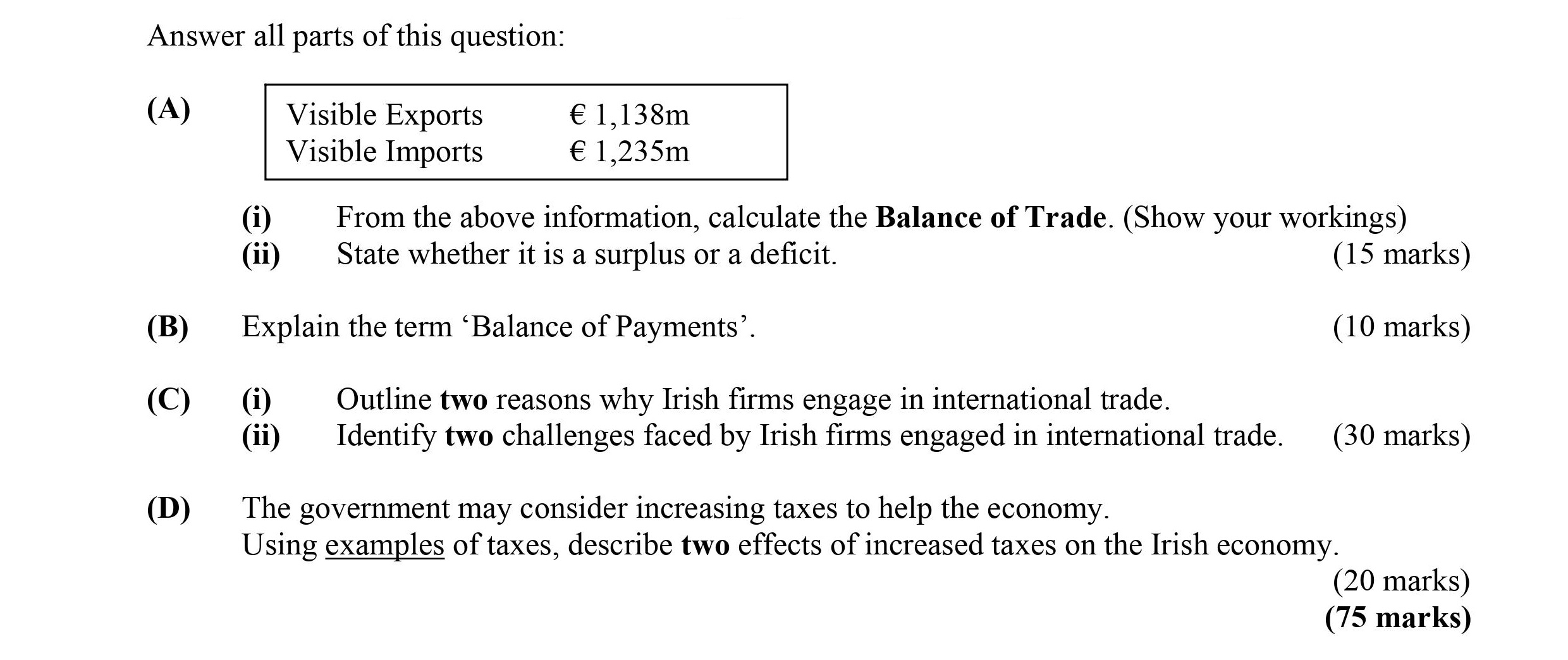 Visible-Exports--€-1,138m-Visible-Imports--€-1,235m--(i)-From-the-above-information,-calculate-the-Balance-of-Trade-Leaving Cert Business-Question 3-2009.png