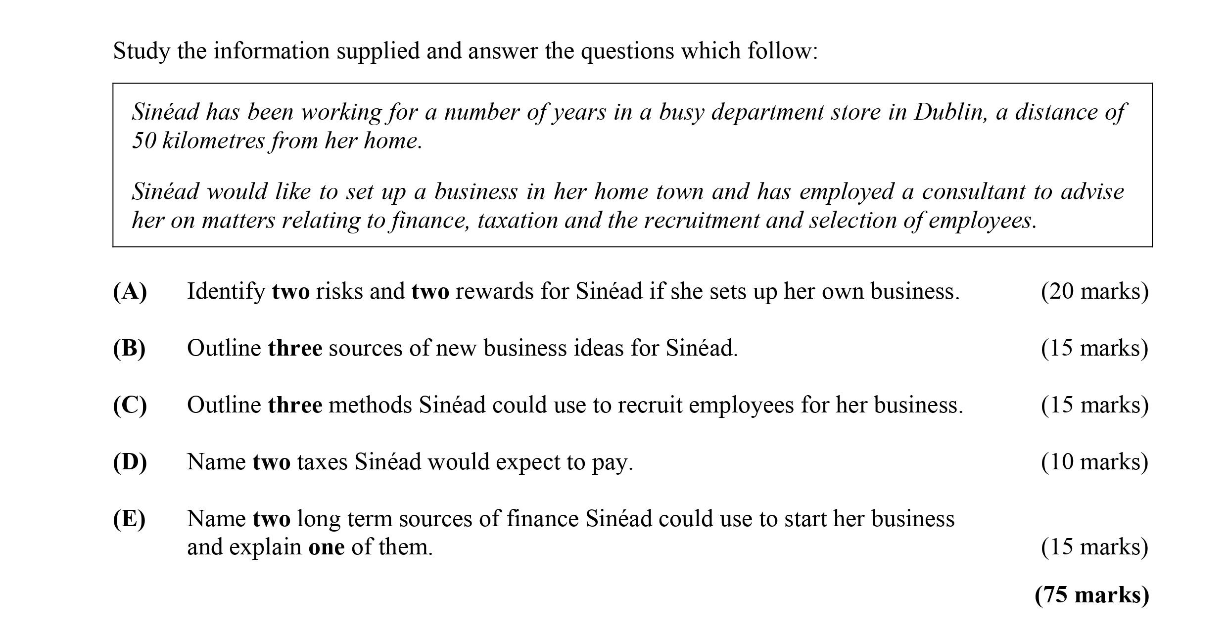 Sinéad-has-been-working-for-a-number-of-years-in-a-busy-department-store-in-Dublin,-a-distance-of-50-kilometres-from-her-home-Leaving Cert Business-Question 5-2008.png