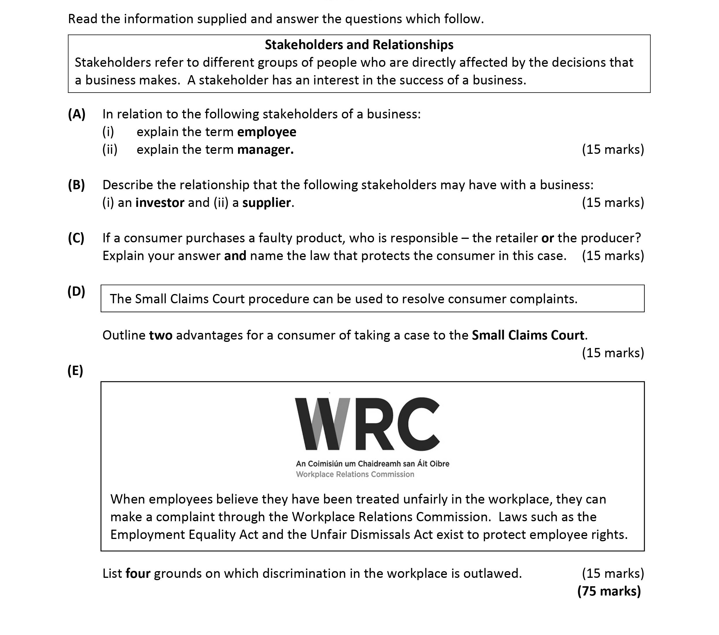 In-relation-to-the-following-stakeholders-of-a-business:--(i)-explain-the-term-employee-Leaving Cert Business-Question A-2018.png