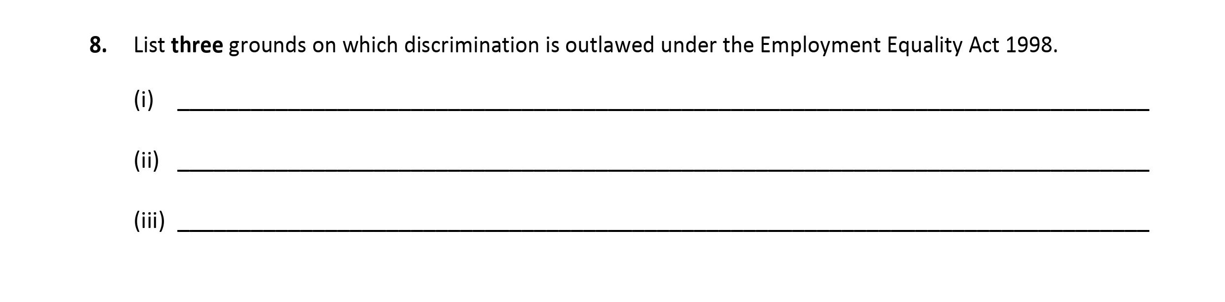 List-three-grounds-on-which-discrimination-is-outlawed-under-the-Employment-Equality-Act-1998-Leaving Cert Business-Question 8-2017.png