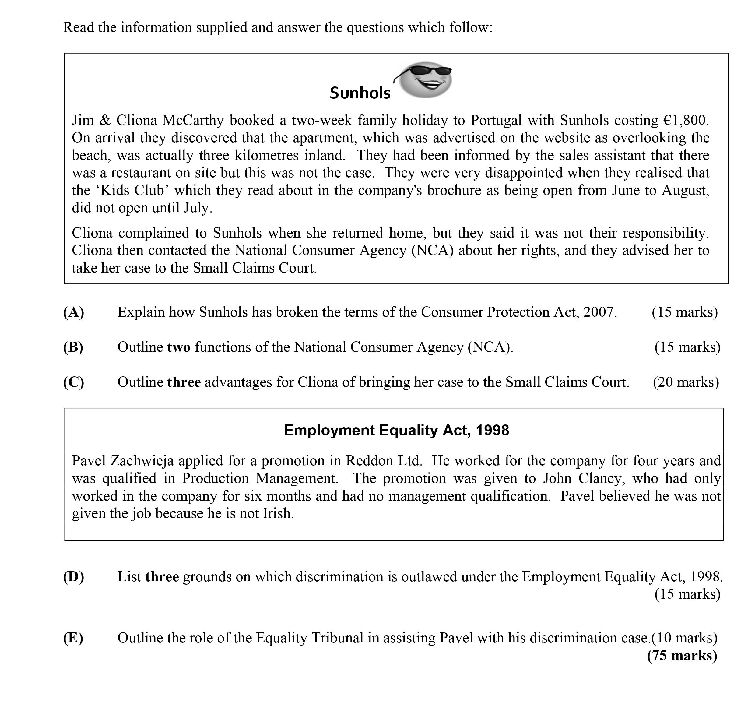 Explain-how-Sunhols-has-broken-the-terms-of-the-Consumer-Protection-Act,-2007-Leaving Cert Business-Question A-2013.png