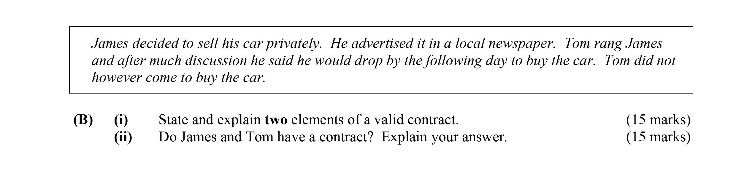 James-decided-to-sell-his-car-privately-Leaving Cert Business-Question 1(B)-2009.png