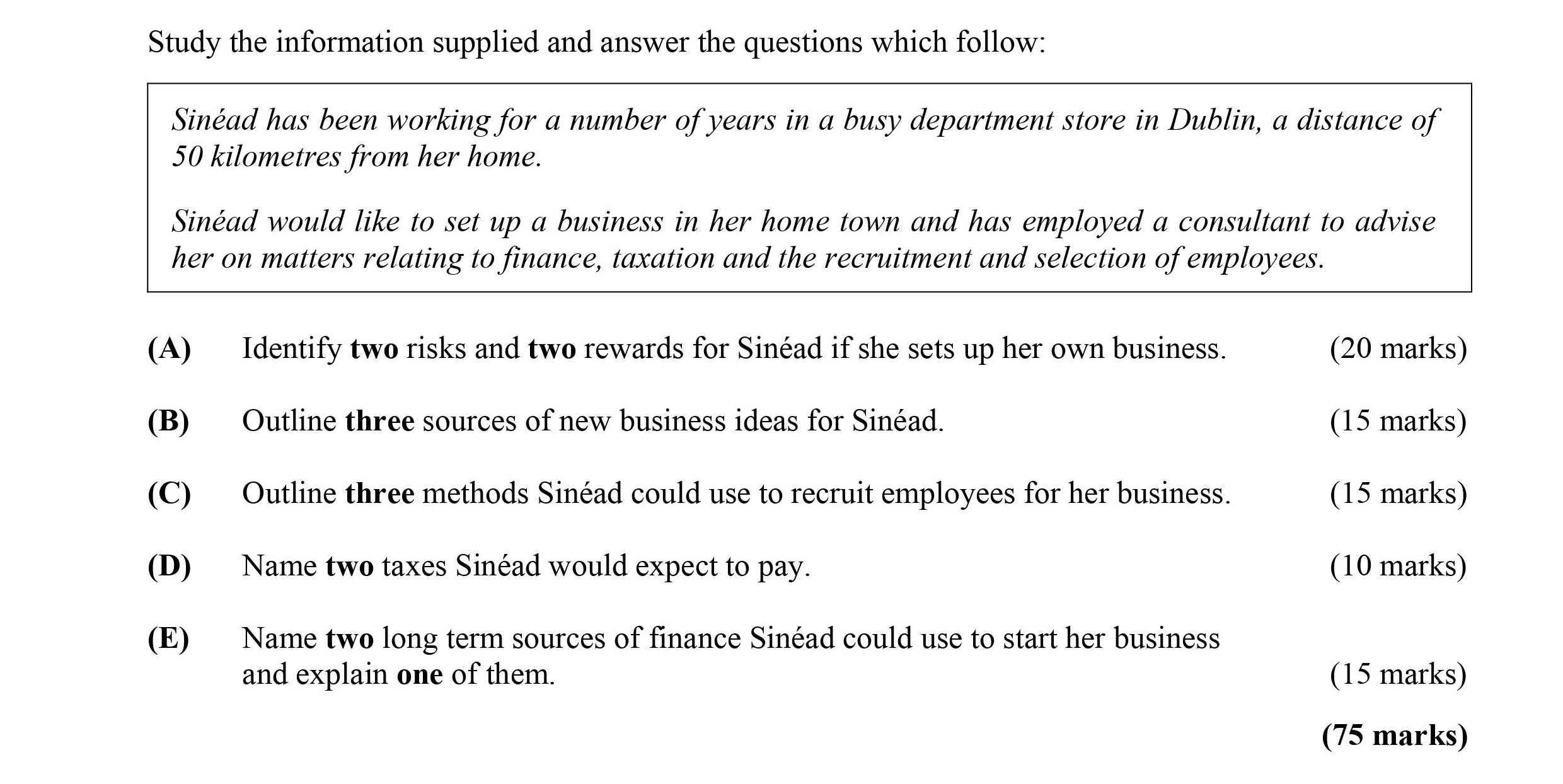 Study-the-information-supplied-and-answer-the-questions-which-follow:--Sinéad-has-been-working-for-a-number-of-years-in-a-busy-department-store-in-Dublin,-a-distance-of-50-kilometres-from-her-home-Leaving Cert Business-Question 5-2008.png