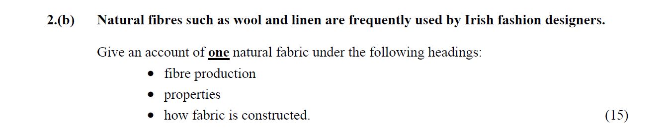 Natural-fibres-such-as-wool-and-linen-are-frequently-used-by-Irish-fashion-designers-Leaving Cert Home Economics-Question 2(b)-2013.png