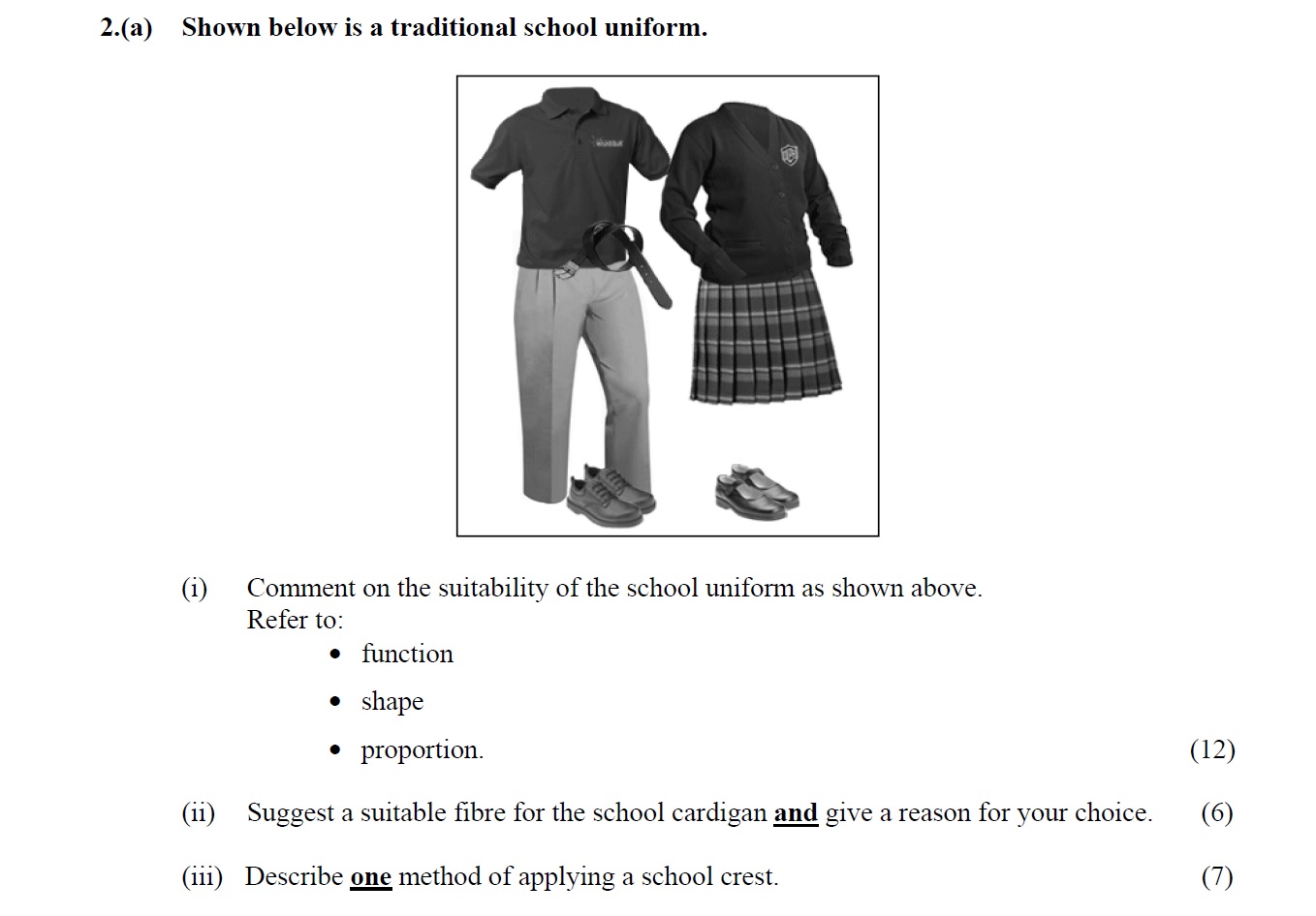 Shown-below-is-a-traditional-school-uniform-Leaving Cert Home Economics-Question 2(a)-2012.png