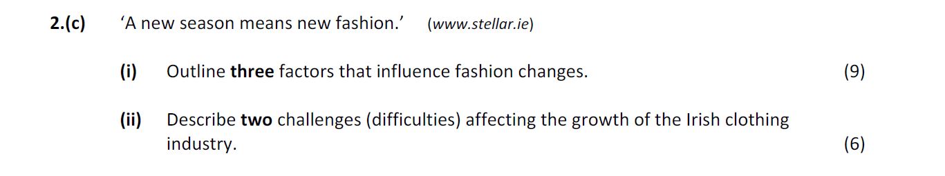 'A-new-season-means-new-fashion.'-(www.stellar.ie)--(i)-Outline-three-factors-that-influence-fashion-changes-Leaving Cert Home Economics-Question 2(c)-2018.png