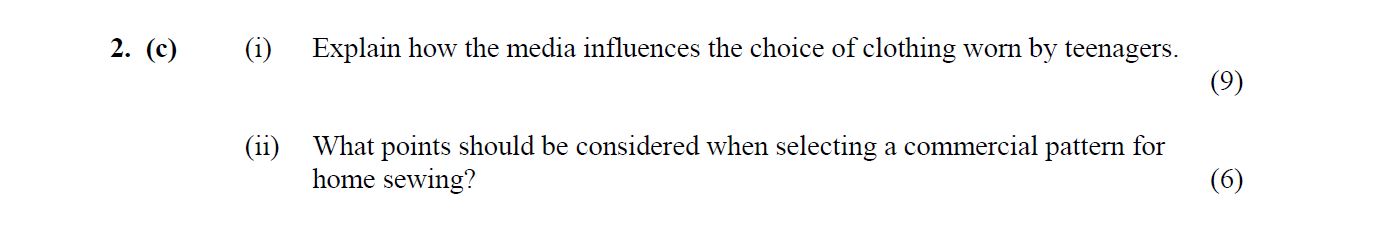 Explain-how-the-media-influences-the-choice-of-clothing-worn-by-teenagers-Leaving Cert Home Economics-Question 2(c)-2006.png