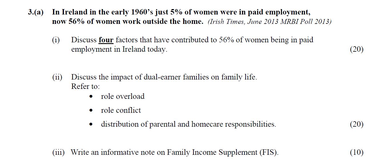 In-Ireland-in-the-early-1960's-just-5%-of-women-were-in-paid-employment,-now-56%-of-women-work-outside-the-home-Leaving Cert Home Economics-Question 3(a)-2014.png