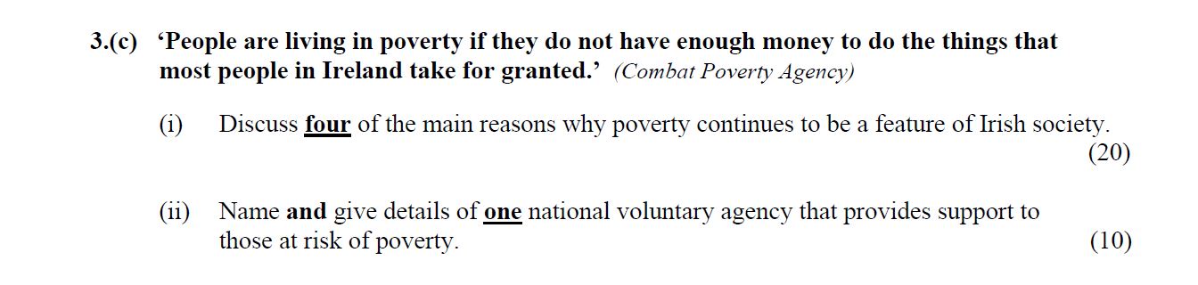 'People-are-living-in-poverty-if-they-do-not-have-enough-money-to-do-the-things-that-most-people-in-Ireland-take-for-granted.'---(Combat-Poverty-Agency)----(i)-Discuss-four-of-the-main-reasons-why-poverty-continues-to-be-a-feature-of-Irish-society-Leaving Cert Home Economics-Question 3(c)-2014.png