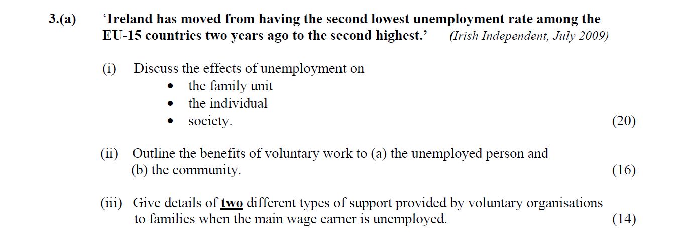 'Ireland-has-moved-from-having-the-second-lowest-unemployment-rate-among-the-EU-15-countries-two-years-ago-to-the-second-highest.'-(Irish-Independent,-July-2009)----(i)-Discuss-the-effects-of-unemployment-on-----the-family-unit-----the-individual-----society-Leaving Cert Home Economics-Question 3(a)-2010.png