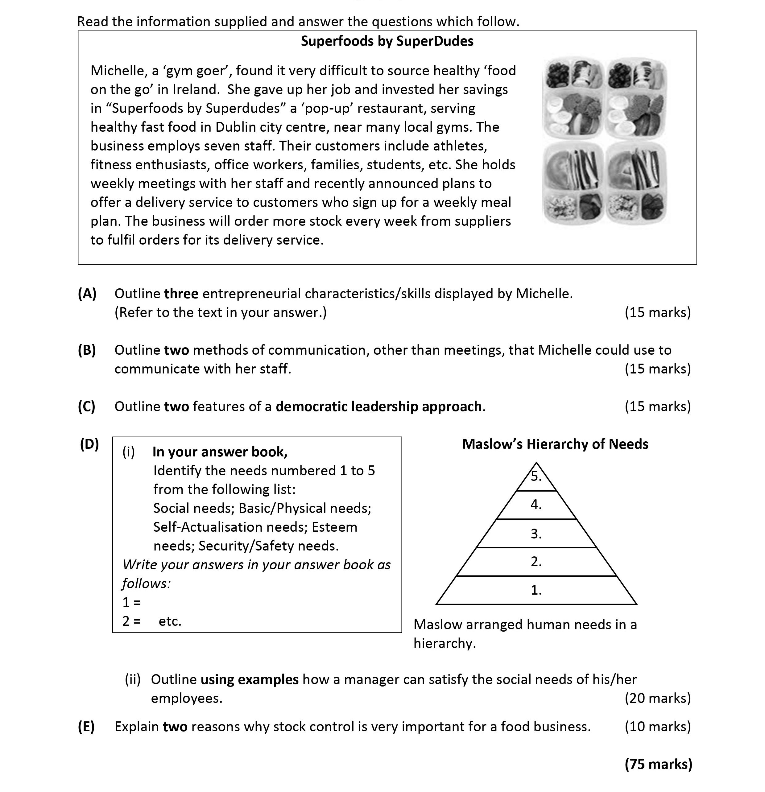 In-your-answer-book,-Identify-the-needs-numbered-1-to-5-from-the-following-list:-Social-needs;-Basic/Physical-needs;-Esteem-needs;-Security/Safety-needs;-Self-Actualisation-needs-Leaving Cert Business-Question D-2018.png