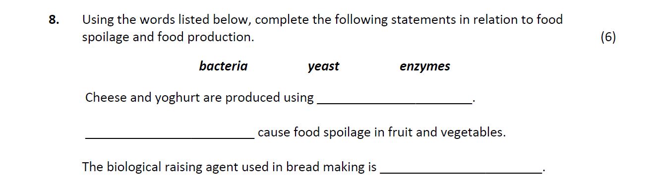 Using-the-words-listed-below,-complete-the-following-statements-in-relation-to-food-spoilage-and-food-production-Leaving Cert Home Economics-Question 8-2018.png