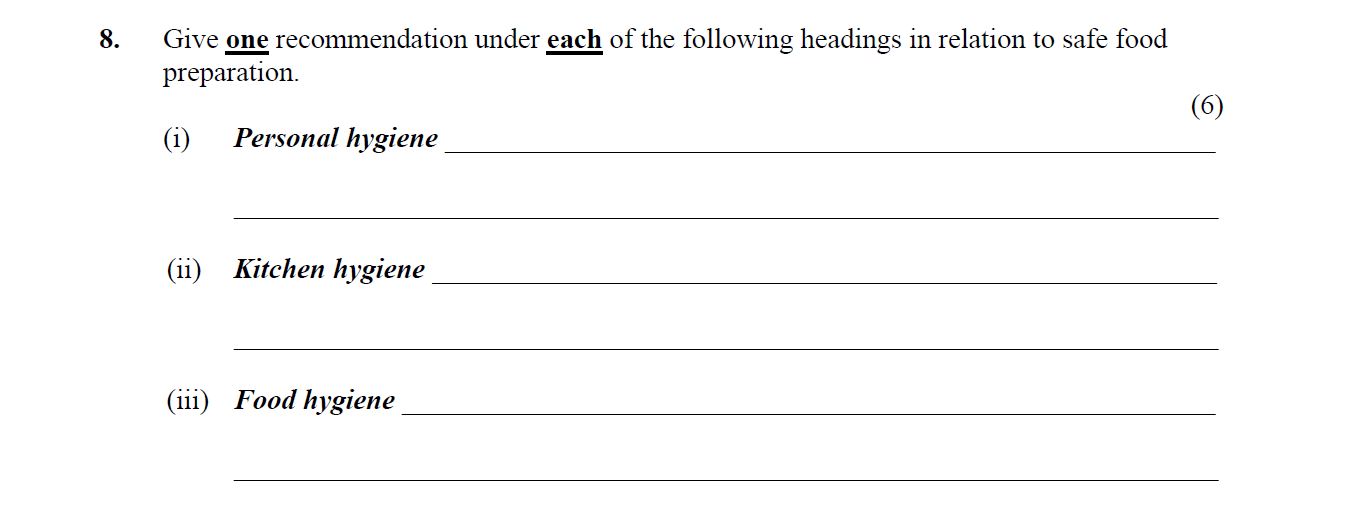 Give-one-recommendation-under-each-of-the-following-headings-in-relation-to-safe-food-preparation-Leaving Cert Home Economics-Question 8-2007.png