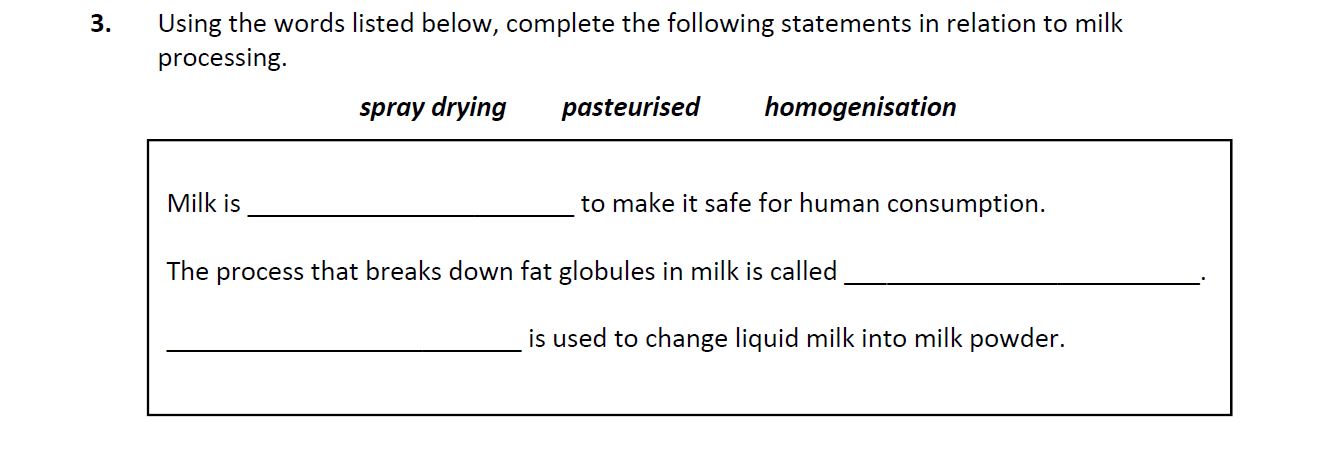 Using-the-words-listed-below,-complete-the-following-statements-in-relation-to-milk-processing-Leaving Cert Home Economics-Question 3-2020.png