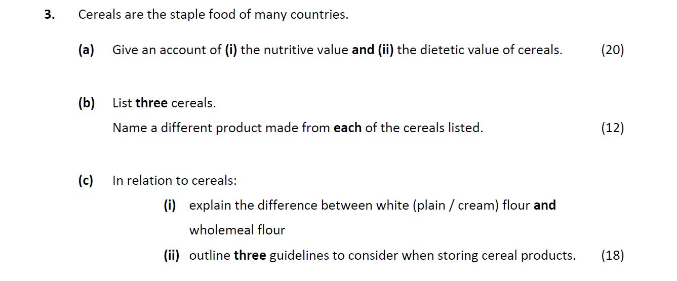 Cereals-are-the-staple-food-of-many-countries-Leaving Cert Home Economics-Question 3-2018.png
