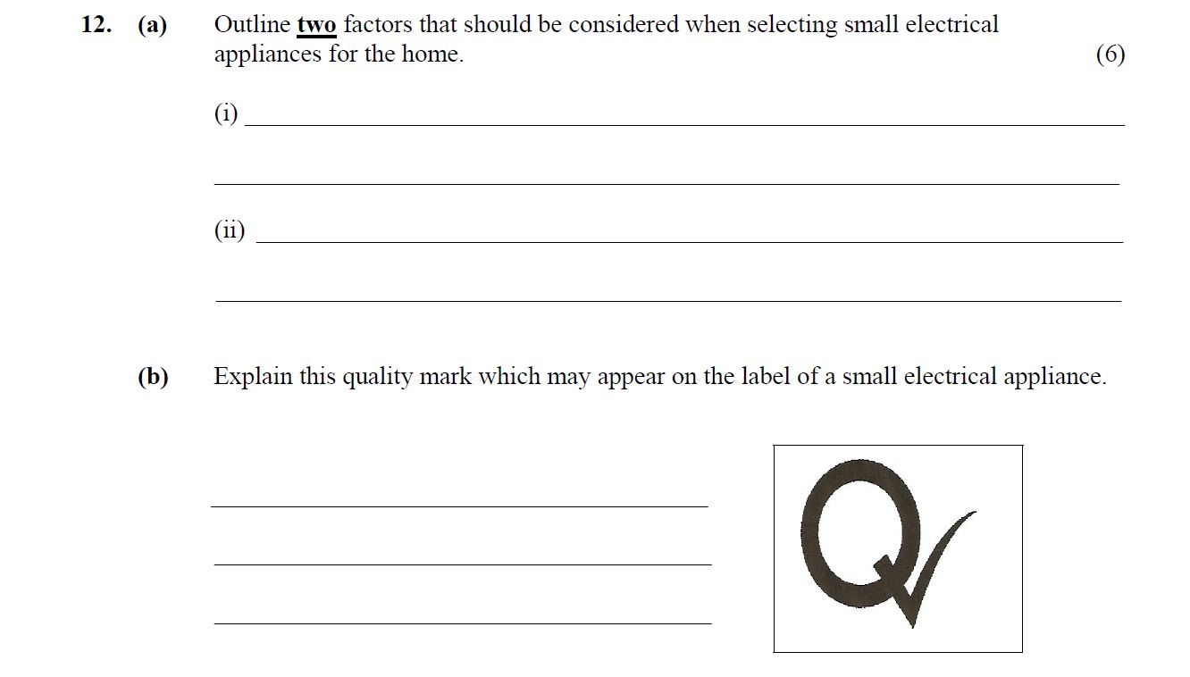 12.-(a)-Outline-two-factors-that-should-be-considered-when-selecting-small-electrical-appliances-for-the-home-Leaving Cert Home Economics-Question 12-2008.png