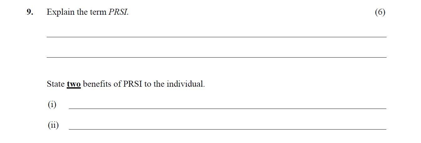 Explain-the-term-PRSI-Leaving Cert Home Economics-Question 9-2012.png