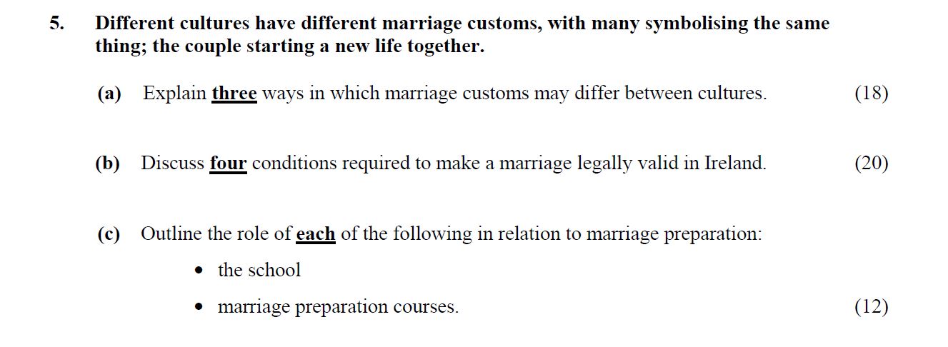 Different-cultures-have-different-marriage-customs,-with-many-symbolising-the-same-thing;-the-couple-starting-a-new-life-together-Leaving Cert Home Economics-Question 5-2014.png