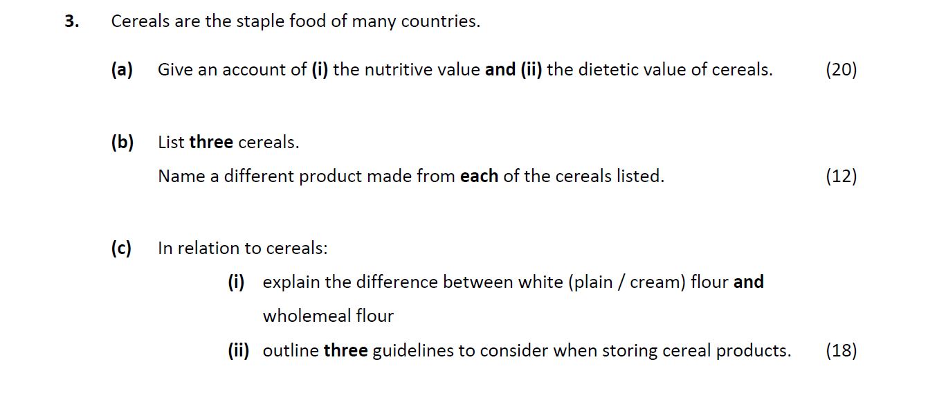 Cereals-are-the-staple-food-of-many-countries-Leaving Cert Home Economics-Question 3-2018.png