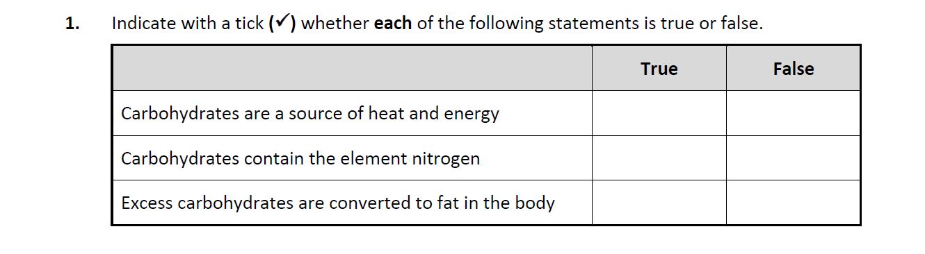 Indicate-with-a-tick-(✓)-whether-each-of-the-following-statements-is-true-or-false-Leaving Cert Home Economics-Question 1-2011.png